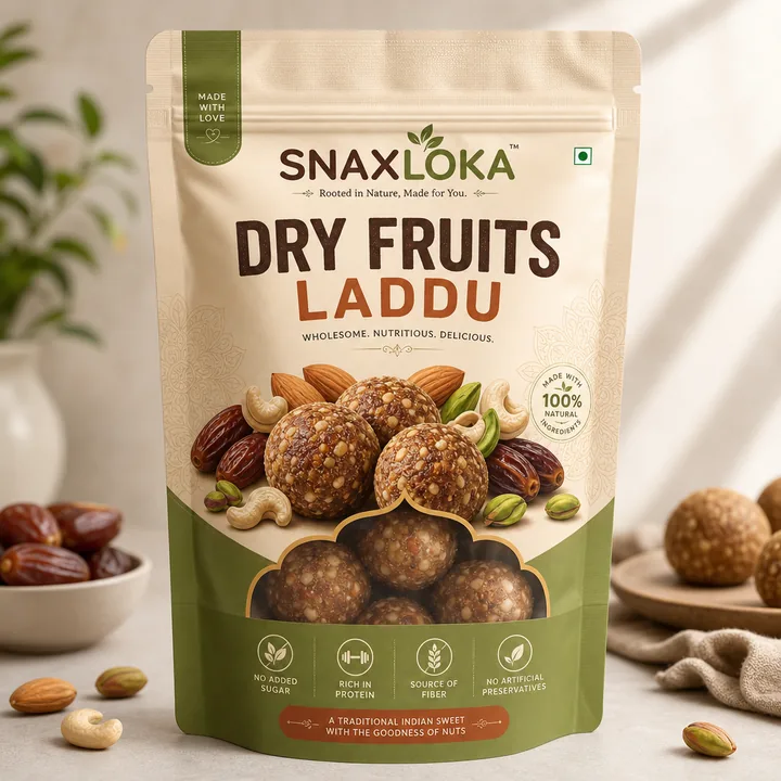 Dry Fruits Laddu Packaging for Snaxloka - AI-generated packaging design concept