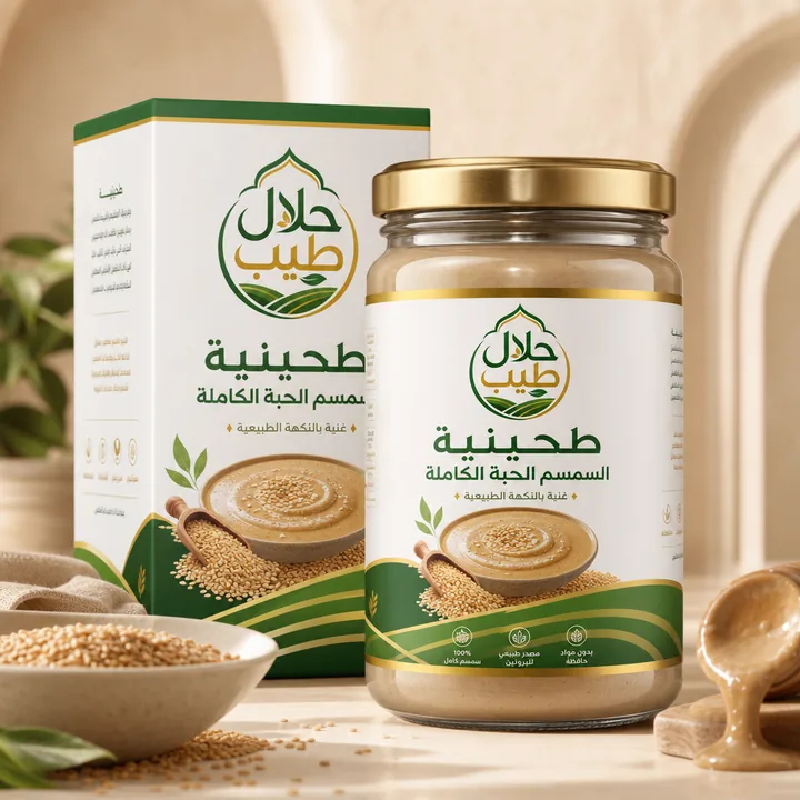 طحينية السمسم الحبة الكاملة Packaging for حلال طيب - AI-generated packaging design concept