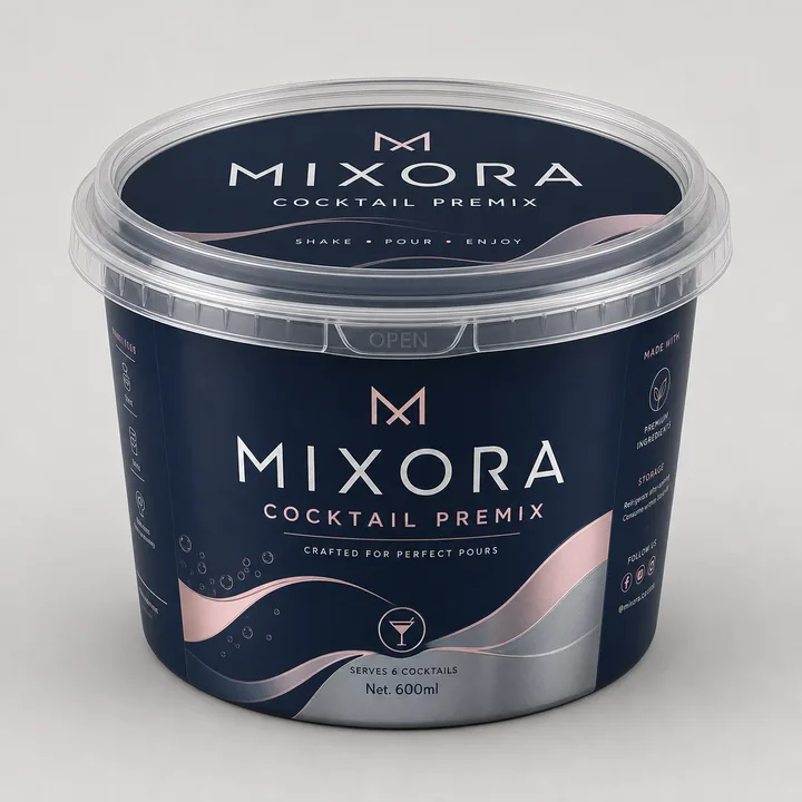 Cocktail Premix Packaging for Mixora - AI-generated packaging design concept
