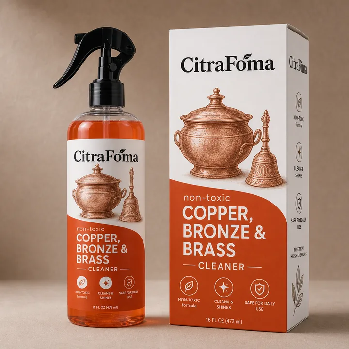 Copper Brass And Bronze Cleaner Packaging for Citrafoam - AI-generated packaging design concept