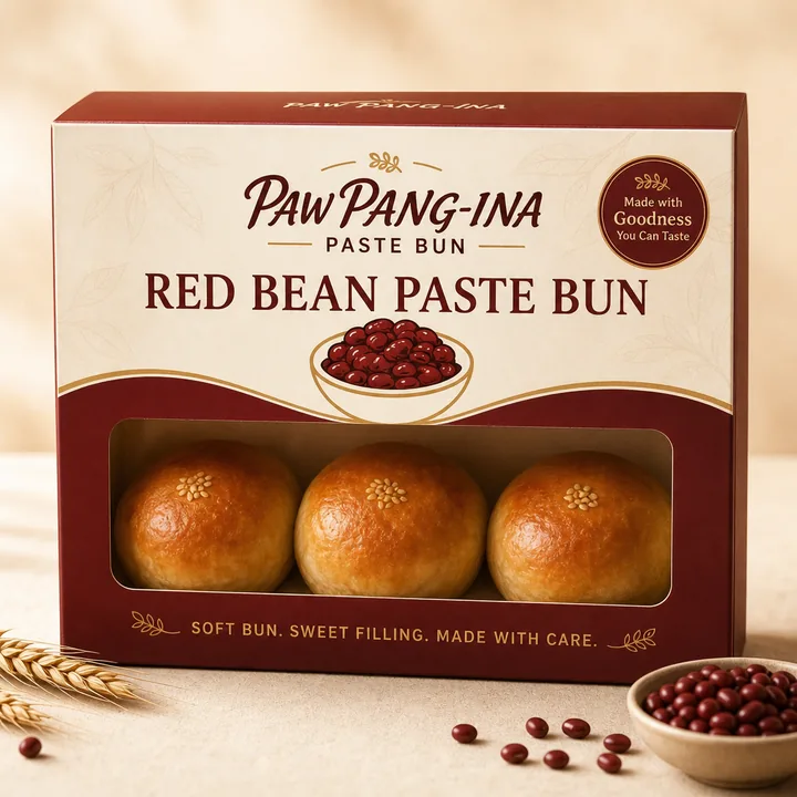 Red Bean Paste Bun Packaging for Paw Pang-ina - AI-generated packaging design concept