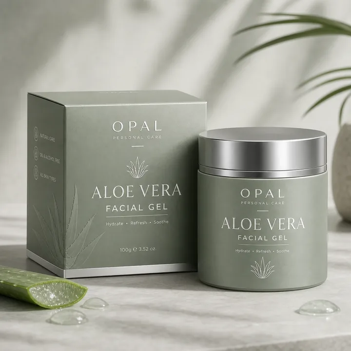 Aloevera Facial Gel Packaging for Opal Personal Care - AI-generated packaging design concept