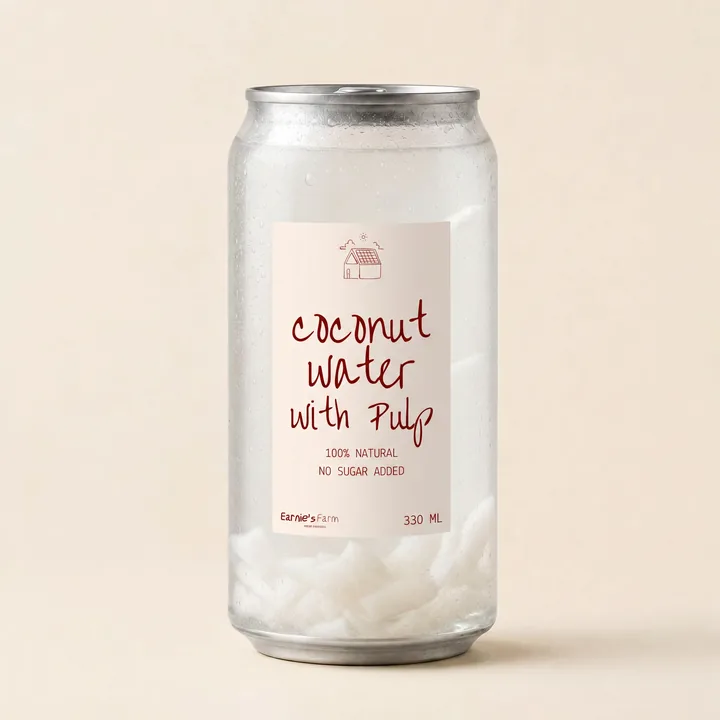 Coconut Water With Pulp Packaging for Earnie’s Farm - AI-generated packaging design concept