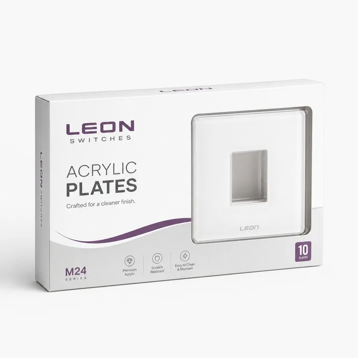 Acrylic Plates Packaging for Leon Switches - AI-generated packaging design concept
