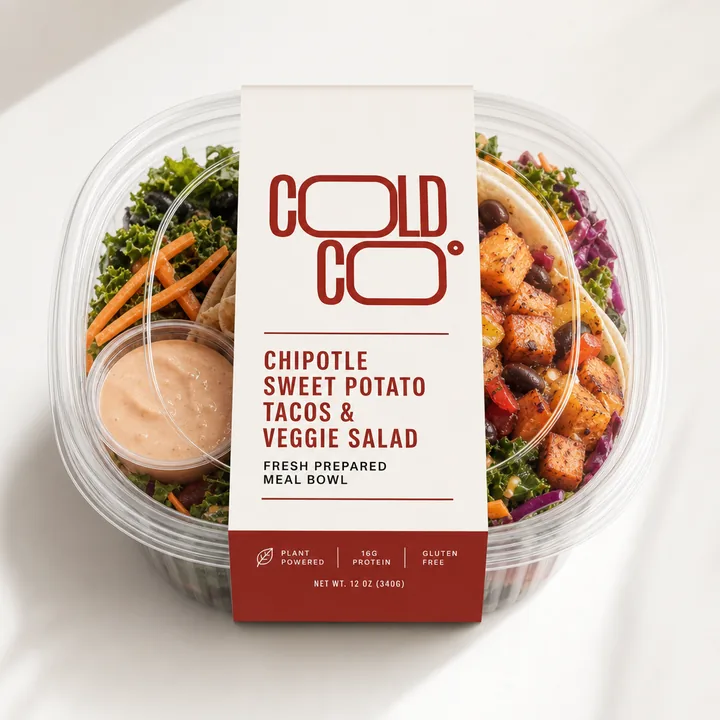 Chipotle Sweet Potato Tacos And Veggie Salad Packaging for Cold Co. - AI-generated packaging design concept