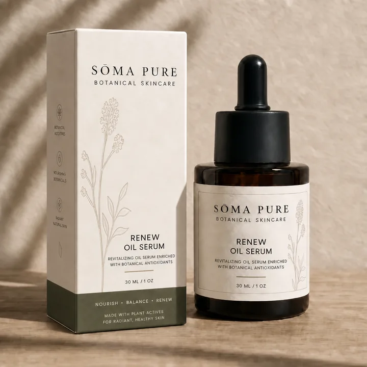 Renew Oil Serum Packaging for Sōma Pure #0123 - AI-generated packaging design concept