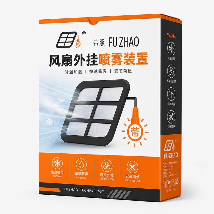 风扇外挂喷雾装置 Packaging for Fuzhao - AI-generated packaging design concept