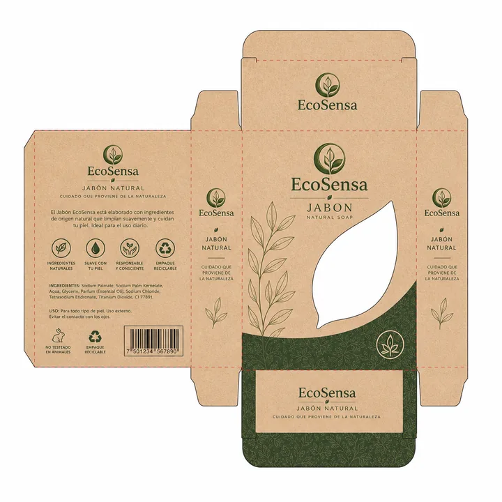 Jabon Packaging for EcoSensa - AI-generated packaging design concept