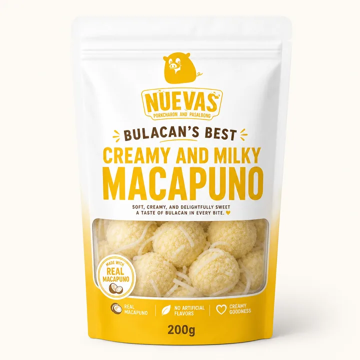 Bulacan's BEST Creamy And Milky Macapuno Packaging for Nuevas Pokcharon & Pasalubong - AI-generated packaging design concept