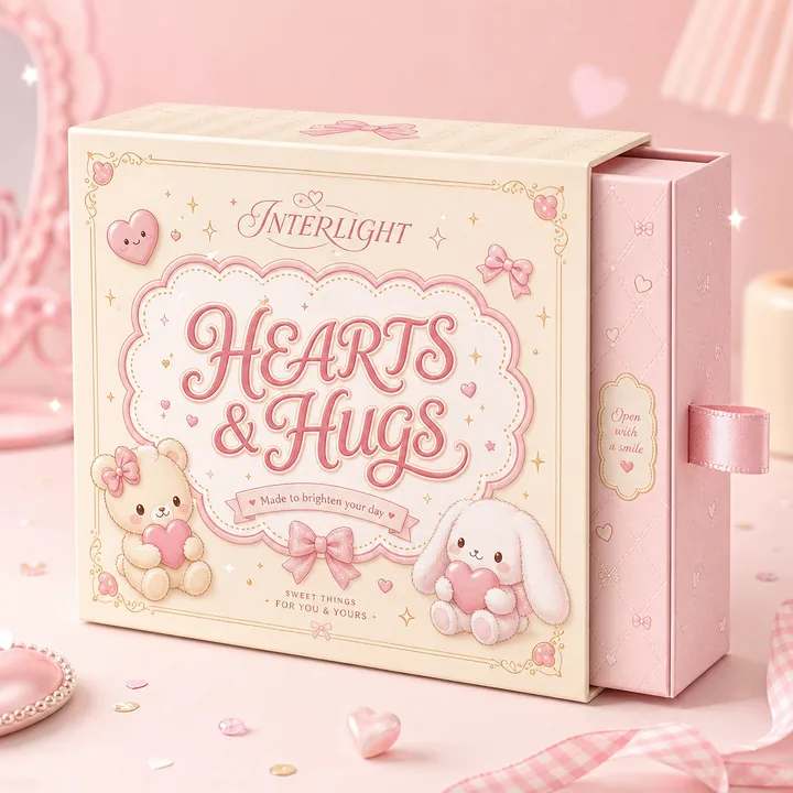 Hearts & Hugs Packaging for Interlight - AI-generated packaging design concept