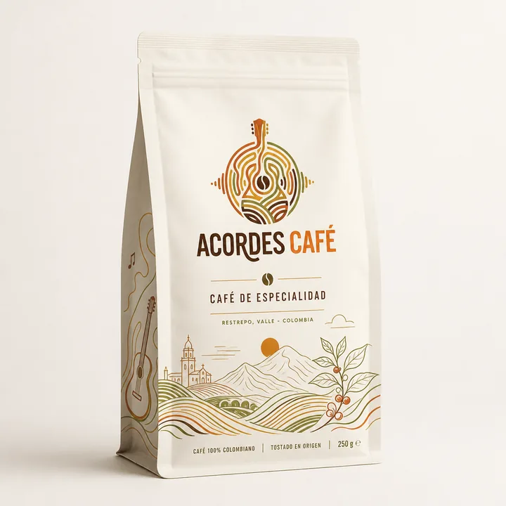 Cafe De Especialidad Packaging for Acordes Cafe - AI-generated packaging design concept