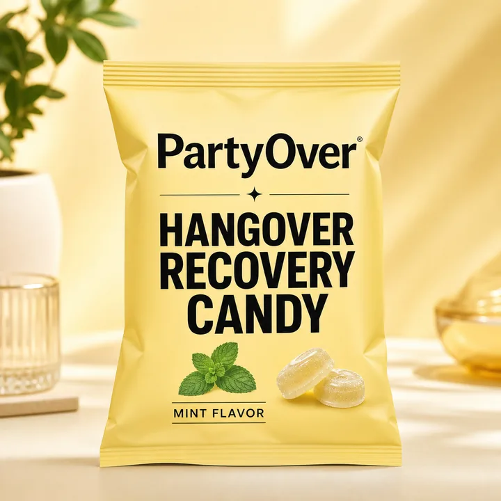 Hangover Recovery Candy Packaging for PartyOver #0225 - AI-generated packaging design concept