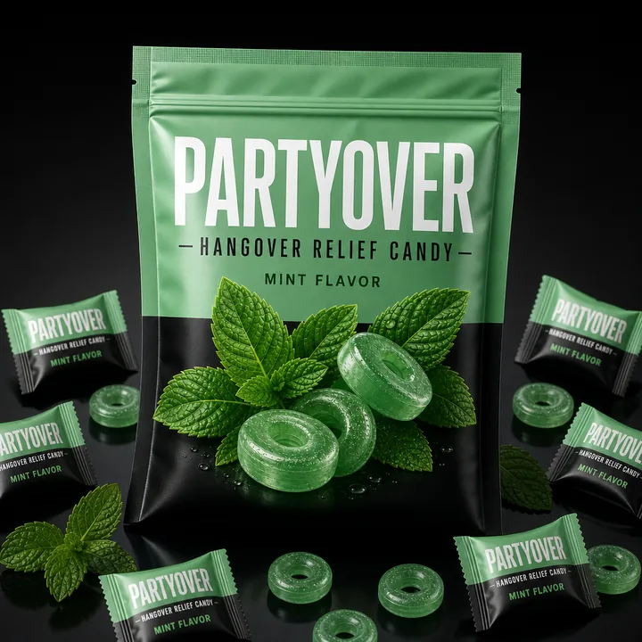 Hangover Relief Candy Packaging for PartyOver #0234 - AI-generated packaging design concept