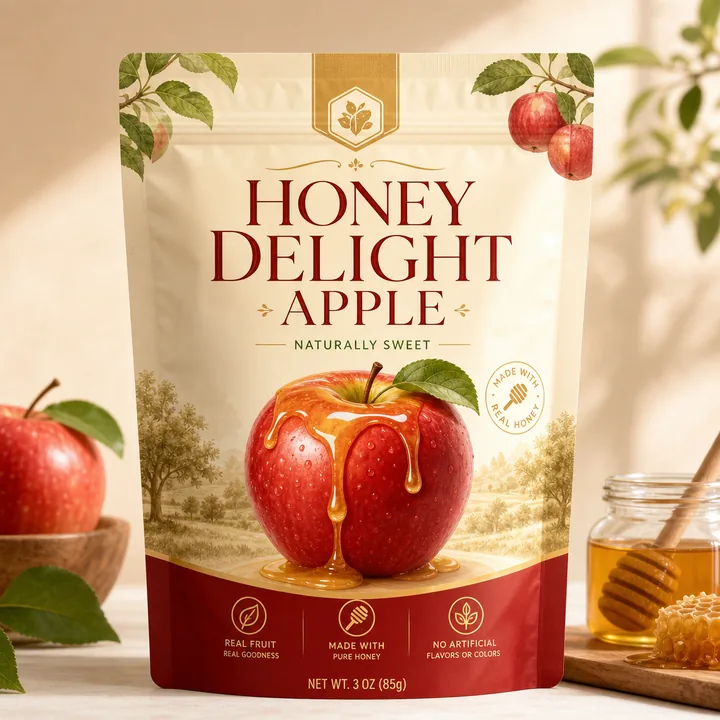 Honey Delight Apple Packaging Design - AI-generated packaging design concept