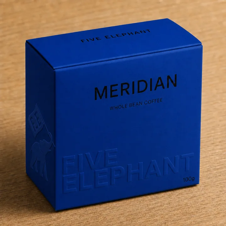 Meridian Packaging for Five Elephant - AI-generated packaging design concept