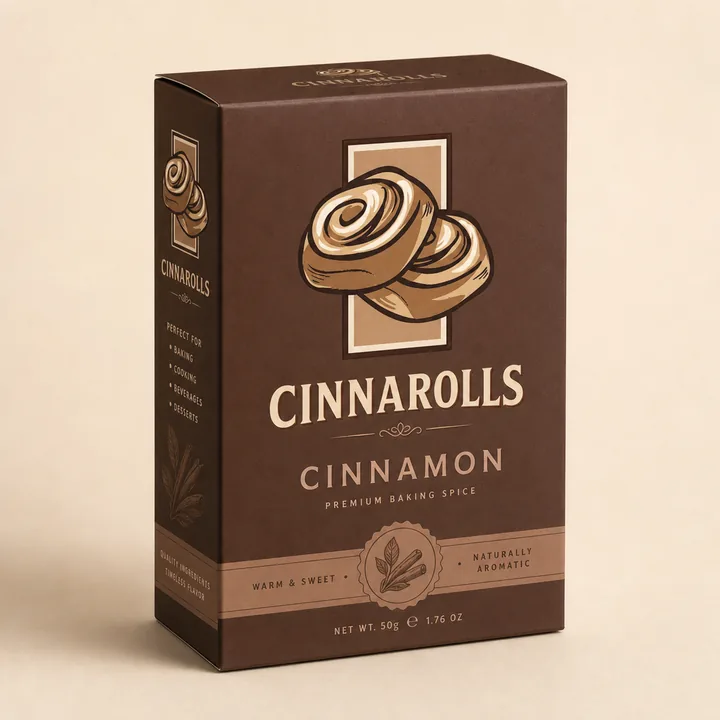 Cinnamon Packaging for CinnaRolls - AI-generated packaging design concept
