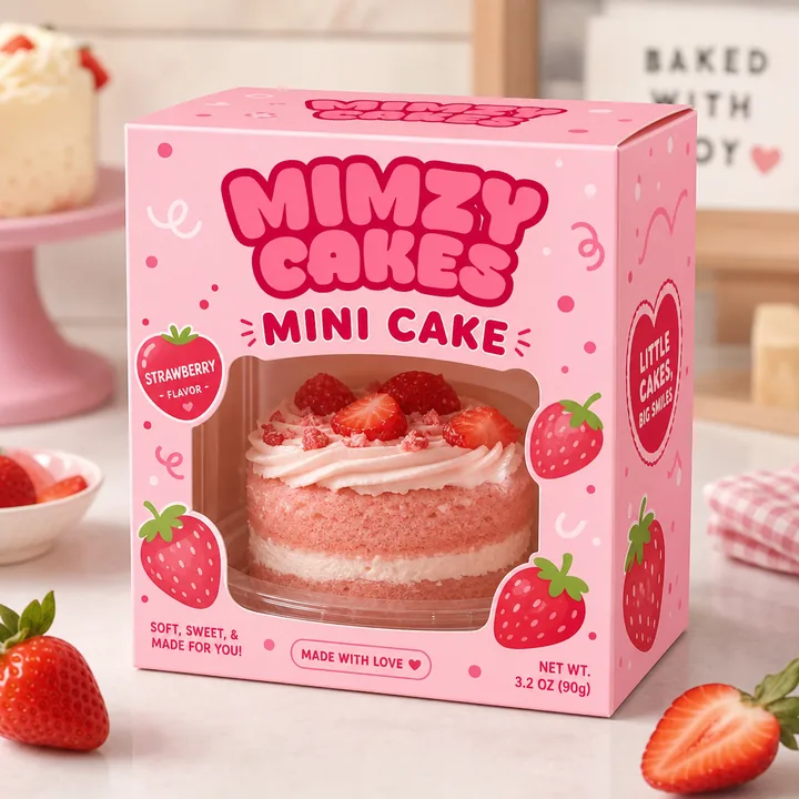 Mini Cake Packaging for Mimzy Cakes - AI-generated packaging design concept