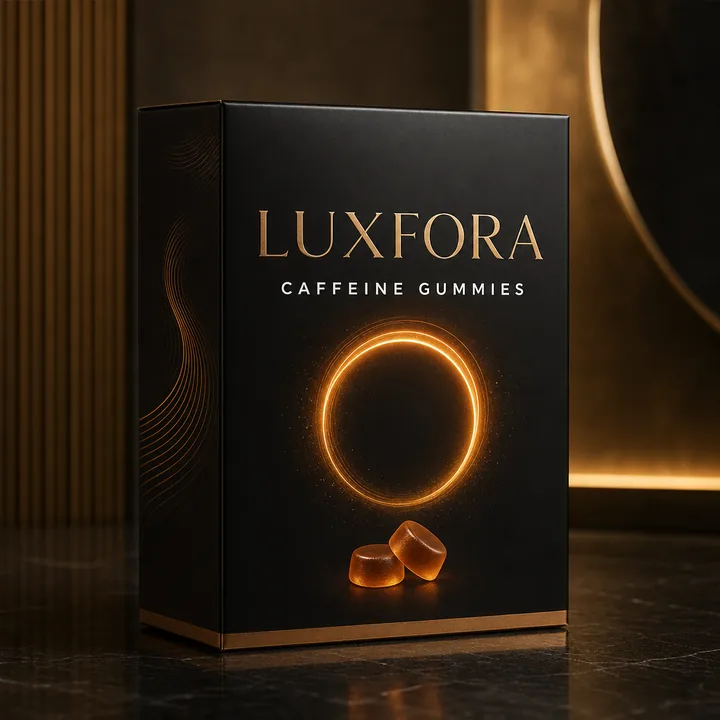 Caffeine Gummies Packaging for Luxfora - AI-generated packaging design concept