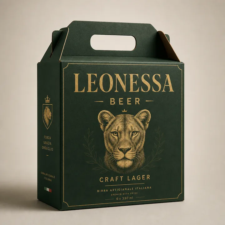 Beer Packaging for Leonessa - AI-generated packaging design concept