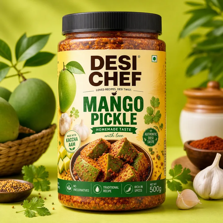 Mango Pickle Packaging for Desi Chef #0374 - AI-generated packaging design concept