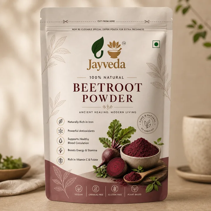 Beetroot Powder Packaging for Jayveda - AI-generated packaging design concept