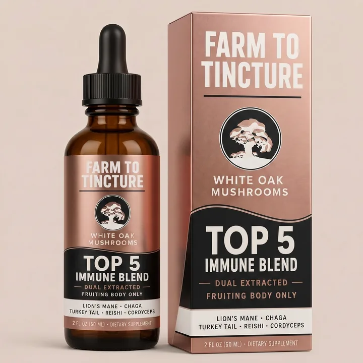 Top 5 Immune Blend Packaging for White Oak Mushrooms - AI-generated packaging design concept