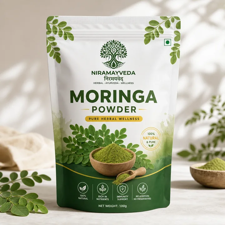 Moringa Powder Packaging for NiramayVeda #0393 - AI-generated packaging design concept