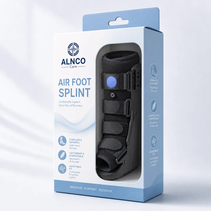 AIR FOOT SPLINT Packaging for ALNCO CARE - AI-generated packaging design concept