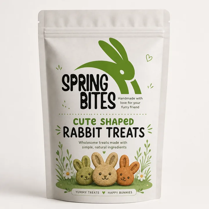 Cute Shaped Rabbit Treats Packaging for Spring Bites - AI-generated packaging design concept