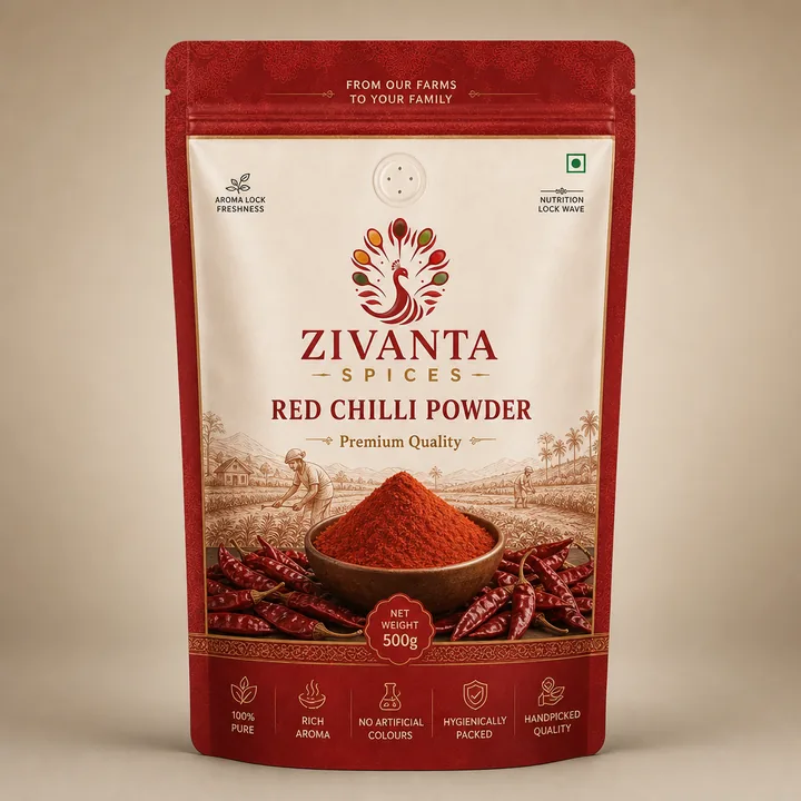 Red Chilli Powder Packaging for Zivanta Sipces - AI-generated packaging design concept