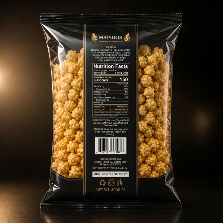 Cinéma Style Popcorn Packaging for Maisdor - AI-generated packaging design concept