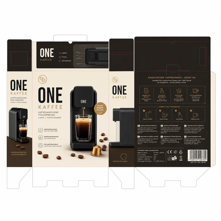 Kaffee Packaging for ONE - AI-generated packaging design concept