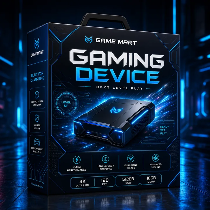 Gaming Device Packaging for Game Mart - AI-generated packaging design concept