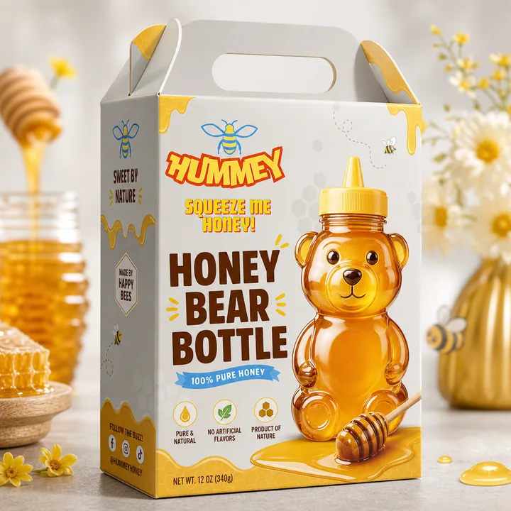 Honey Bear Bottle Packaging for Hummey - AI-generated packaging design concept