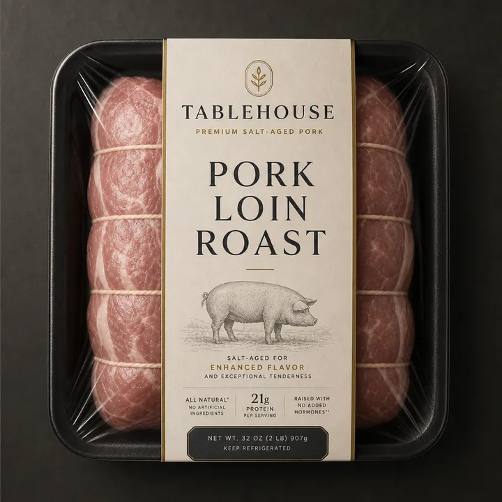 Salt-Aged Pork Packaging for SaltCraft - AI-generated packaging design concept