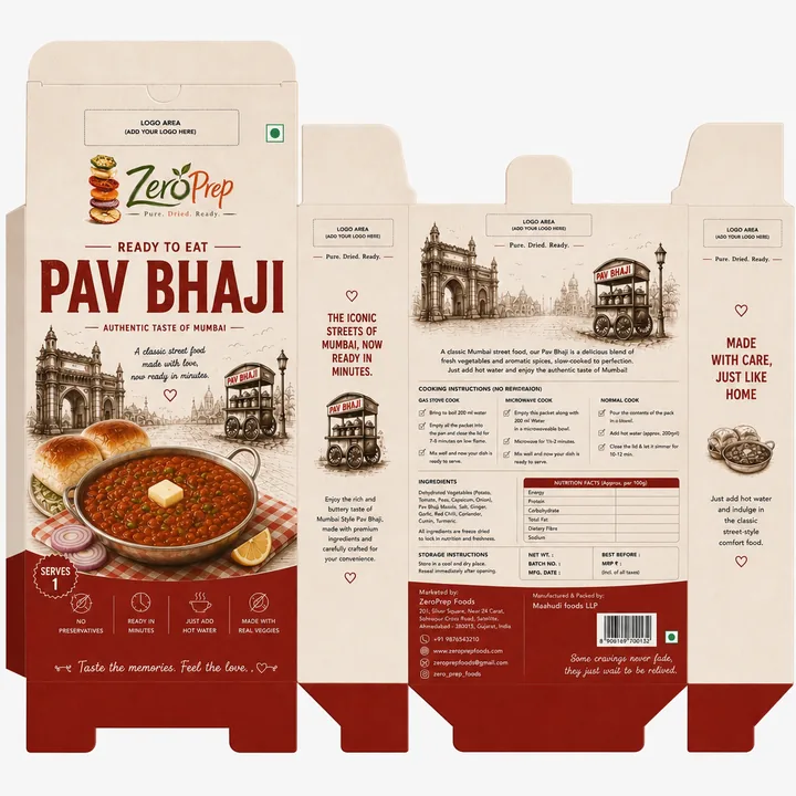 Ready To Eat Pav Bhaji Packaging for ZeroPrep - AI-generated packaging design concept