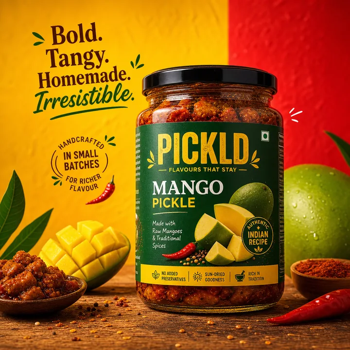 Mango Pickle Packaging for Pickld - AI-generated packaging design concept