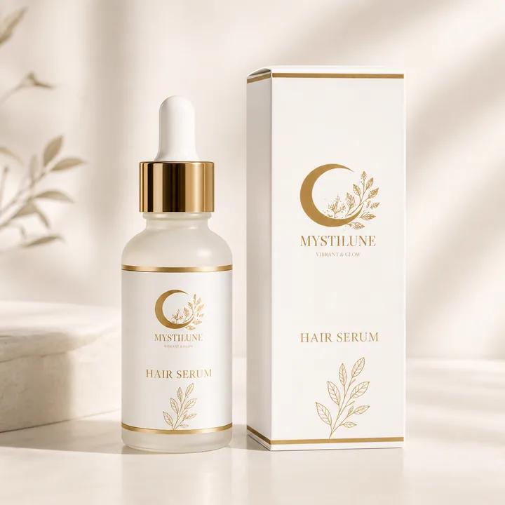Hair Serum Packaging for MystiLune - AI-generated packaging design concept