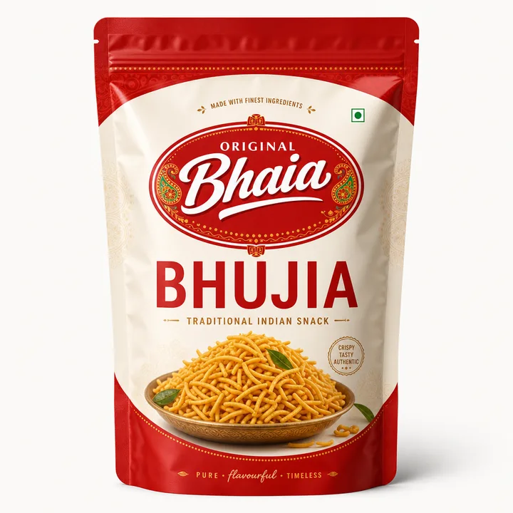 Bhujia Packaging for Original Bhaia - AI-generated packaging design concept
