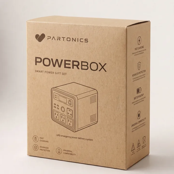 PowerBox Packaging for Partonics - AI-generated packaging design concept