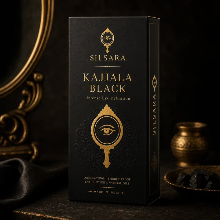Kajjala Black Packaging for Silsara - AI-generated packaging design concept