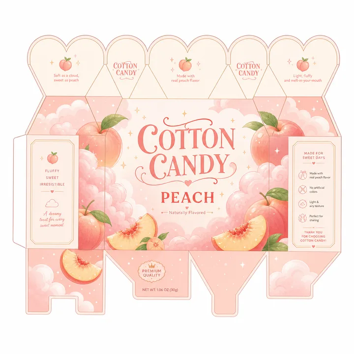 Peach Packaging for Cotton Candy - AI-generated packaging design concept