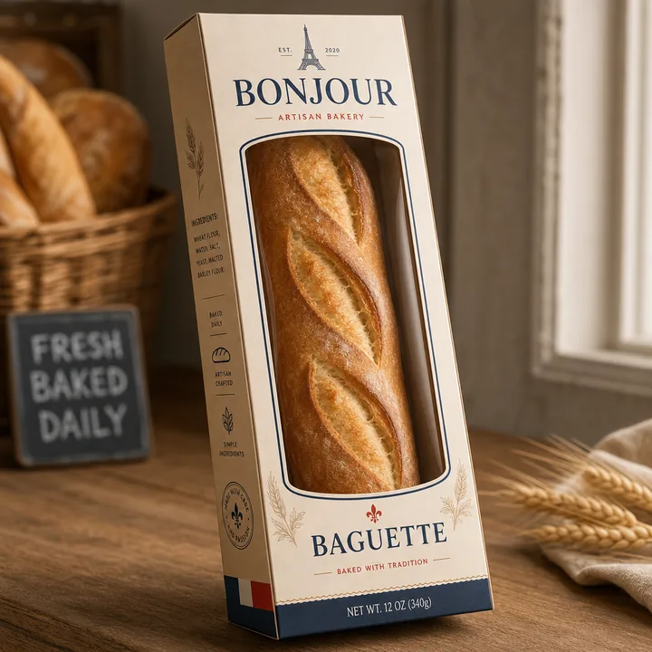 Baguette Packaging for Bonjour - AI-generated packaging design concept