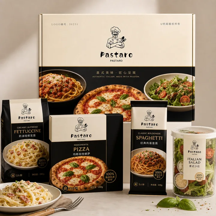 , Pasta, Pizza, Spaghetti, Salad Packaging for Pastaro - AI-generated packaging design concept
