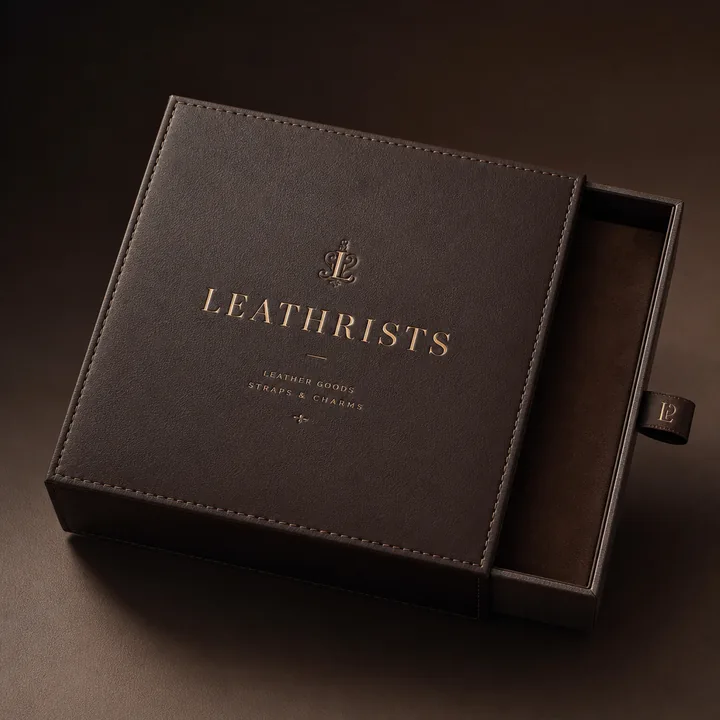 Leather Goods, Straps, Charms Etc Packaging for Leathrists - AI-generated packaging design concept