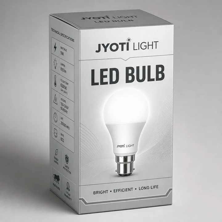 LED BULB Packaging for JYOTI LIGHT - AI-generated packaging design concept