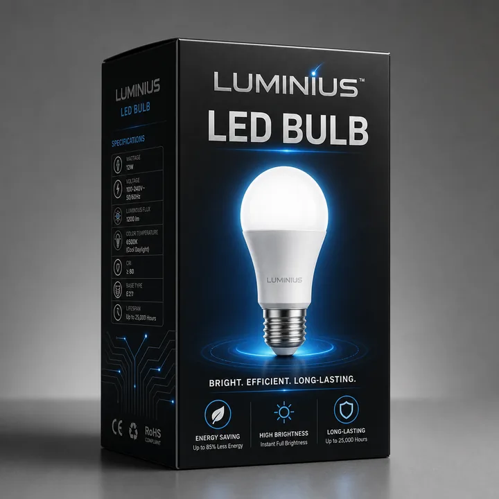 LED BULB Packaging for LUMINIUS - AI-generated packaging design concept