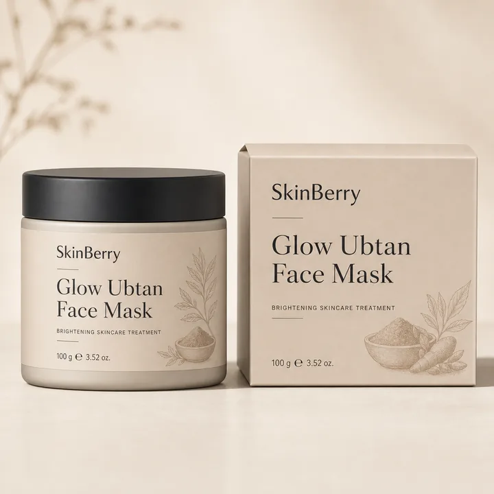 Glow Ubtan Face Mask Packaging for Skin Berry - AI-generated packaging design concept