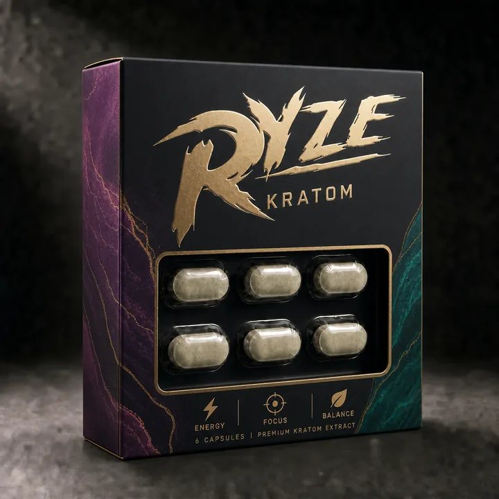 KRATOM Packaging for RYZE - AI-generated packaging design concept