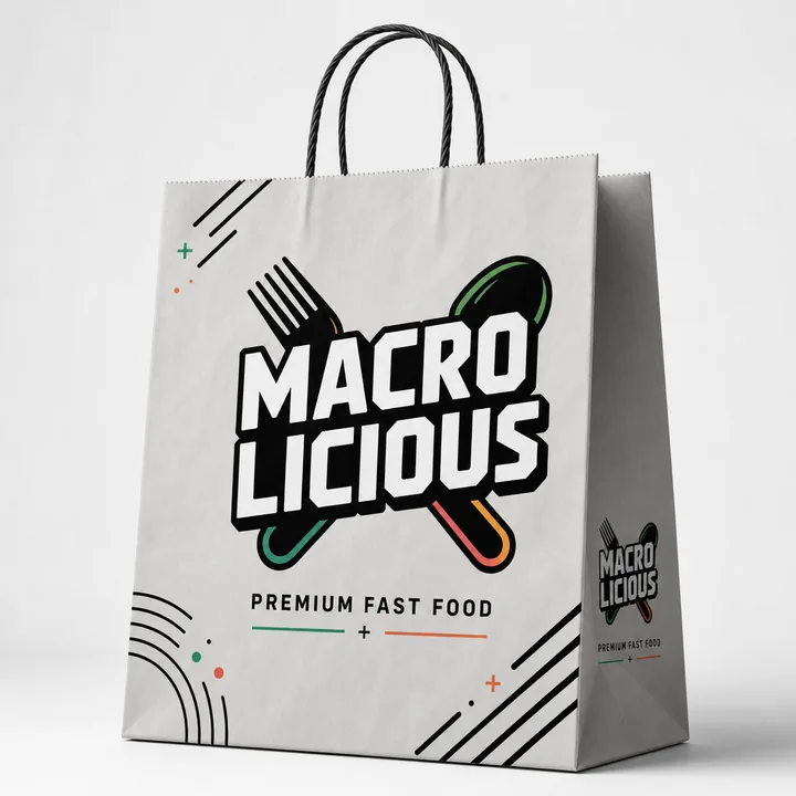 PREMIUM FAST FOOD Packaging for Macrolicious - AI-generated packaging design concept
